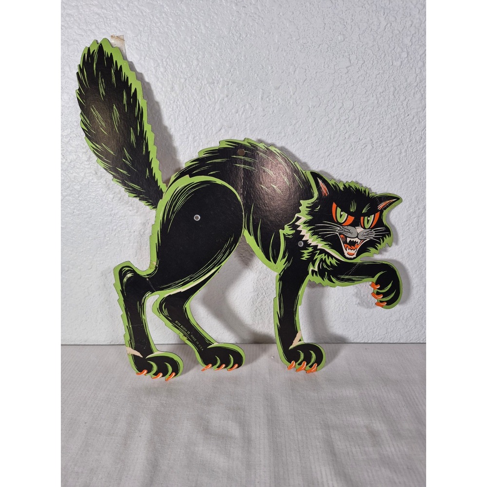Vintage Beistle Halloween Jointed Black Cat Cutout Paperboard Decoration USA